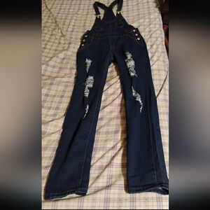 women’s plus size ripped denim bib